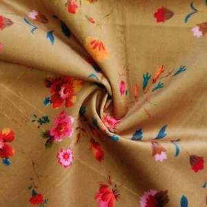 Vintage Velvet Velour Fabric Material - RUSTIC FLOWERS OCHRE - Picture 1 of 2