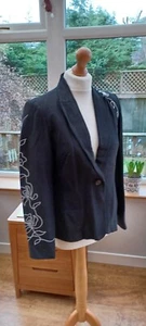 Chaqueta Blazer Wallis Negra Mezcla Lino 12 Blanco Floral Bordado Ocasión  - Imagen 1 de 13