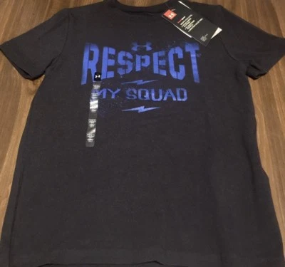 NWT Under Armour L Boys Black/Blue RESPECT MY SQUAD Shirt YLG - Image 1 of 2
