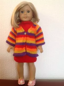 Dolls clothes knitting pattern.18" doll. Coat of many colours + dress. KNM83 - Picture 1 of 7