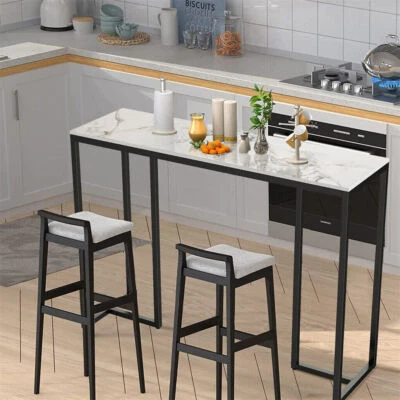 Elegant White Marble Console Counter Breakfast Dining High Desk Pub Bar Table  - Image 1 of 4