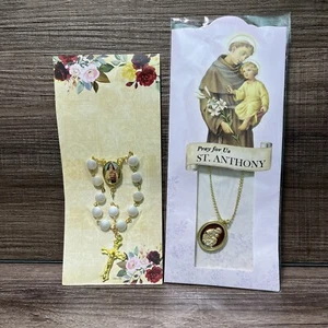 2 Stck. Katholischer Schmuck Antonius Halskette & Therese Armband mit Kreuz NEU - Bild 1 von 6