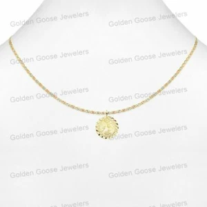Real 14KT Yellow Gold Baptism Religious Charm Pendant Valentino Chain - Picture 1 of 4