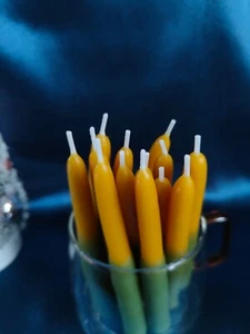 7x Yellow-Green UK Beeswax Pillar | Tapper | Dinner | Party Candles- (H12cm) - Picture 1 of 4