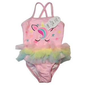 Infant Girls Pink Rainbow Unicorn One Piece Tutu Swim Suit Size 6-9 Months NEW - Picture 1 of 8