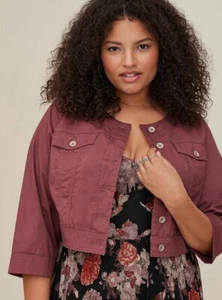 NWT - Torrid Cropped Jacket Poplin Purple Plus Size 4X 3/4 Wide Sleeves Stylish - Picture 1 of 10