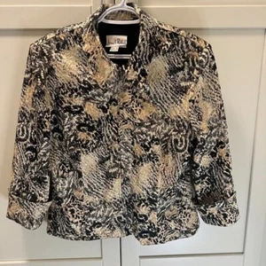 Joseph Ribkoff Zip Bomber Suit Jacket Leopard Sparkle Sequins Print Size 12 - Picture 1 of 10