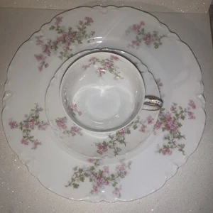 Vintage Haviland Limoges rosa Blumen Teetasse/Untertasse und Teller Haviland France - Bild 1 von 7