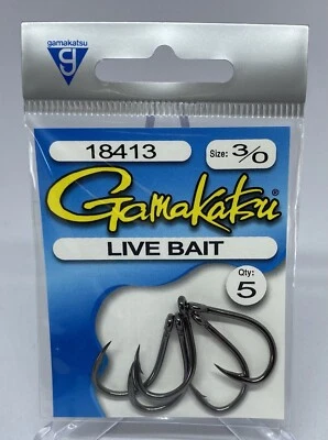 Gamakatsu Live Bait Fishing Hooks Size 3/0 - *Packet of 5 Hooks* - image 1 of 2