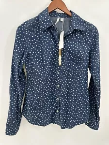 Lauren Conrad Womens Shirt Small Blue Hearts Button Up Chambray Collared T64 - Picture 1 of 6