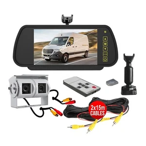7"Car Monitor with No1 Mount White Dual Head Rear View Cameras 2x 15m AV Caravan - Picture 1 of 21