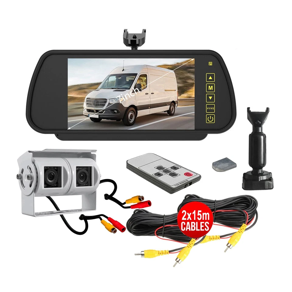 7"Car Monitor with No1 Mount White Dual Head Rear View Cameras 2x 15m AV Caravan - Image 1 of 4