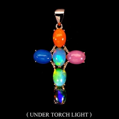 925 Sterling Silver Pendant Oval Fire Opal 7x5mm Pink Opal Gemstone Jewelry - Image 1 of 4