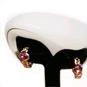 14K Gold Plated Womens Pink Heart Hoop Earring Oro Laminado - Picture 1 of 3