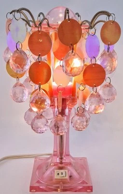 Pink Tear Drop Acrylic MCM Table Lamp 10.5” High W/two Settings Shabby Chic - Image 1 of 4
