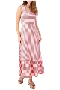 Lands' End Women's Square Neck Tiered Maxi Dress WoodLilyStripe - Picture 1 of 1