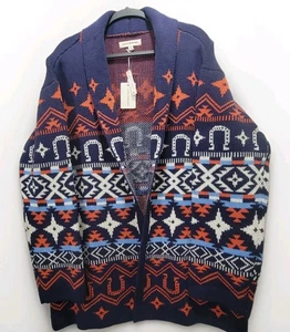 Lucky Brand NWT $149 Open Draped Long Cardigan LG Aztec Western Rodeo Horseshoe - Picture 1 of 13