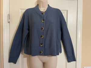 Quince Women's Organic Cotton Glacier Blue Cropped Cardigan Small - Picture 1 of 9