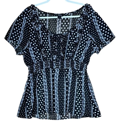 Babydoll Torrid Talla Grande 1X Negro Transparente Superposición Top Lunares Floral Flutter Foto 1 de 4