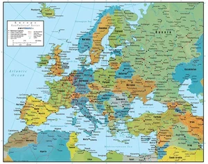 Europe Wall Map GeoPolitical Edition by (18x22 Laminated) - Picture 1 of 2