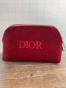 Christian Dior Cosmetic Gold Zipper Makeup Bag Pouch Clutch Red Velvet Travel - Picture 1 of 6