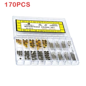 170Pcs Different Sizes Mixed Watch Stem Crown Repair Parts Assortment Box Set - Afbeelding 1 van 9