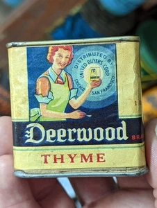 Vintage Deerwood Thyme Spice 1oz Tin Chicago San Francisco Advertising - Picture 1 of 6