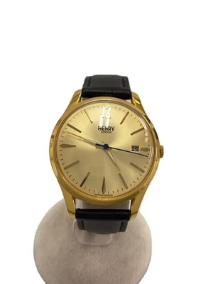 HENRY LONDON HL-39S-0006 relógio de quartzo analógico couro preto dourado excelente Japão - Imagem 1 de 4