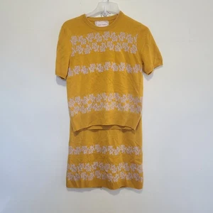 Conjunto Lingua Franca Top Falda Lana Mezcla Cachemira Amarillo Talla XS - Imagen 1 de 11