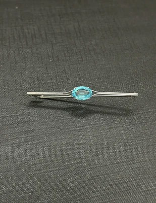 TRES BELLE BROCHE ANCIENNE 1930/40 D'EPOQUE ART DECO en ARGENT avec AIGUE MARINE - Photo 1/4