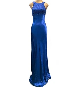 Vintage Ballkleid Maxikleid Y2K Seide Satin Filmstar blau Gr. 5 rückenfrei - Bild 1 von 12
