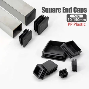 Black PP Plastic Square Tube Inserts Plug Rectangle End Caps Easy Installation - Picture 1 of 43