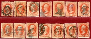 US 1879, #183 2c Vermilion, x14 Used, Interesting Cancels - Picture 1 of 2