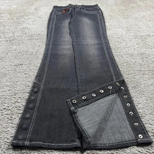 NWT Grunge Flare Bottom Button Bootcut Y2K Black Baby Noiz Skater Denim Jeans - Picture 1 of 8