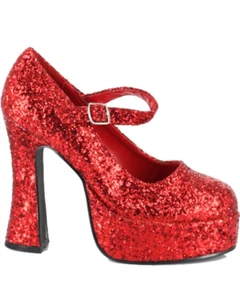 Red Glitter Eden Chunky Heel Womens Shoes - Picture 1 of 6