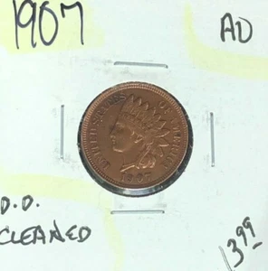CENTAVO CABEZA INDIA 1907 ~ AU ~ LIMPIO ~ BONITA MONEDA ~ REF# D/D - Imagen 1 de 2