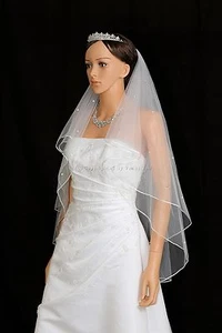 Handmade 2T White Fingertip 50 Rhinestones Rattail Center Gathered Bridal Veil - Picture 1 of 5