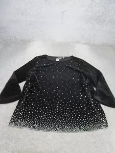 Chico'S Shirt Womens Xl Black Velvet Studded Half Sleeve NEW - Picture 1 of 8