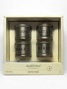 Hearth & Hand with Magnolia Pewter Napkin Rings 4pc Set Gather Merry Joy Peace - Picture 1 of 3