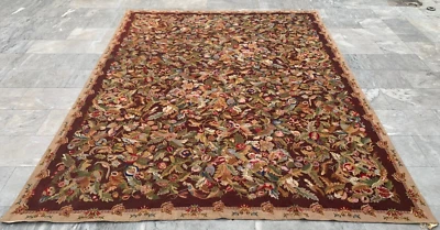 Vintage French Style Aubusson Rug Needlepoint Chain stitch Rug 8x10 ft Free Ship - Image 1 of 4