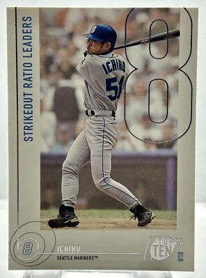 ICHIRO 2002 Topps Ten Strikeout Ratio Leaders #99 8/10 SEATTLE MARINERS MINT - Image 1 of 2
