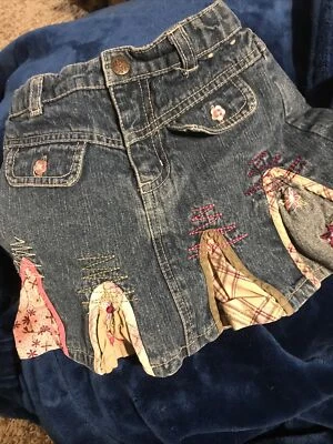 $1.00 SALE FADED GLORY FANCY  PRINTED INSERTS DENIM SKIRT LITTLE GIRL SIZE 3T - Image 1 of 4