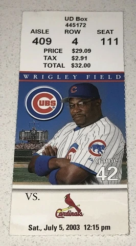 7/5/03 Cardinals Chicago Cubs Ticket Stub Pujols HR Edmonds Sosa Alou Homeruns Cover
