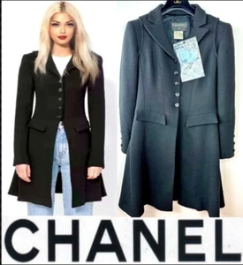 Chanel Vintage 2006 Abrigo Largo Negro 34 36 38 2 4 6 Chaqueta Logo Botón 06a S M - Imagen 1 de 24