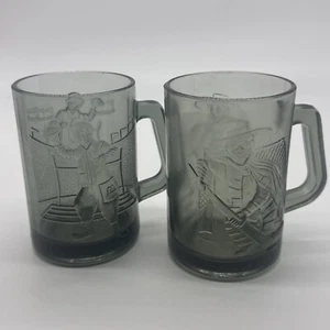Vintage 1970s McDonalds Sports Glasses Set - Ronald & Hamburglar Smoke Glass Mug - Picture 1 of 6