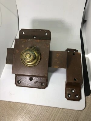 GROS VERROU ANCIEN LAITON ACIER CLENCHE TARGETTE FRENCH ANTIQUE PARIS DOOR LOCK  - Photo 1/4