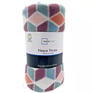MainStays Fleece Plush Throw Blanket 50” x 60” Geometric Diamond Pattern - Picture 1 of 7