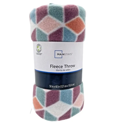MainStays Fleece Plush Throw Blanket 50” x 60” Geometric Diamond Pattern - Image 1 of 4