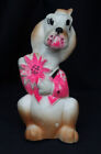 Vtg Squeak Toy Tall Dog With Jacket & Flower Hot Pink 9" Works Rubber See VIDEO