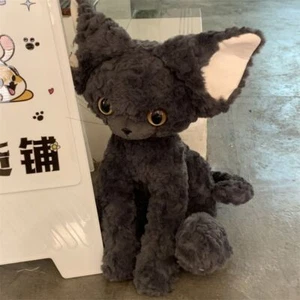 Big Eyes Devon Rex Cat Plush Toy Stuffed Huggable Black Cat Plush Doll 35cm - Picture 1 of 10
